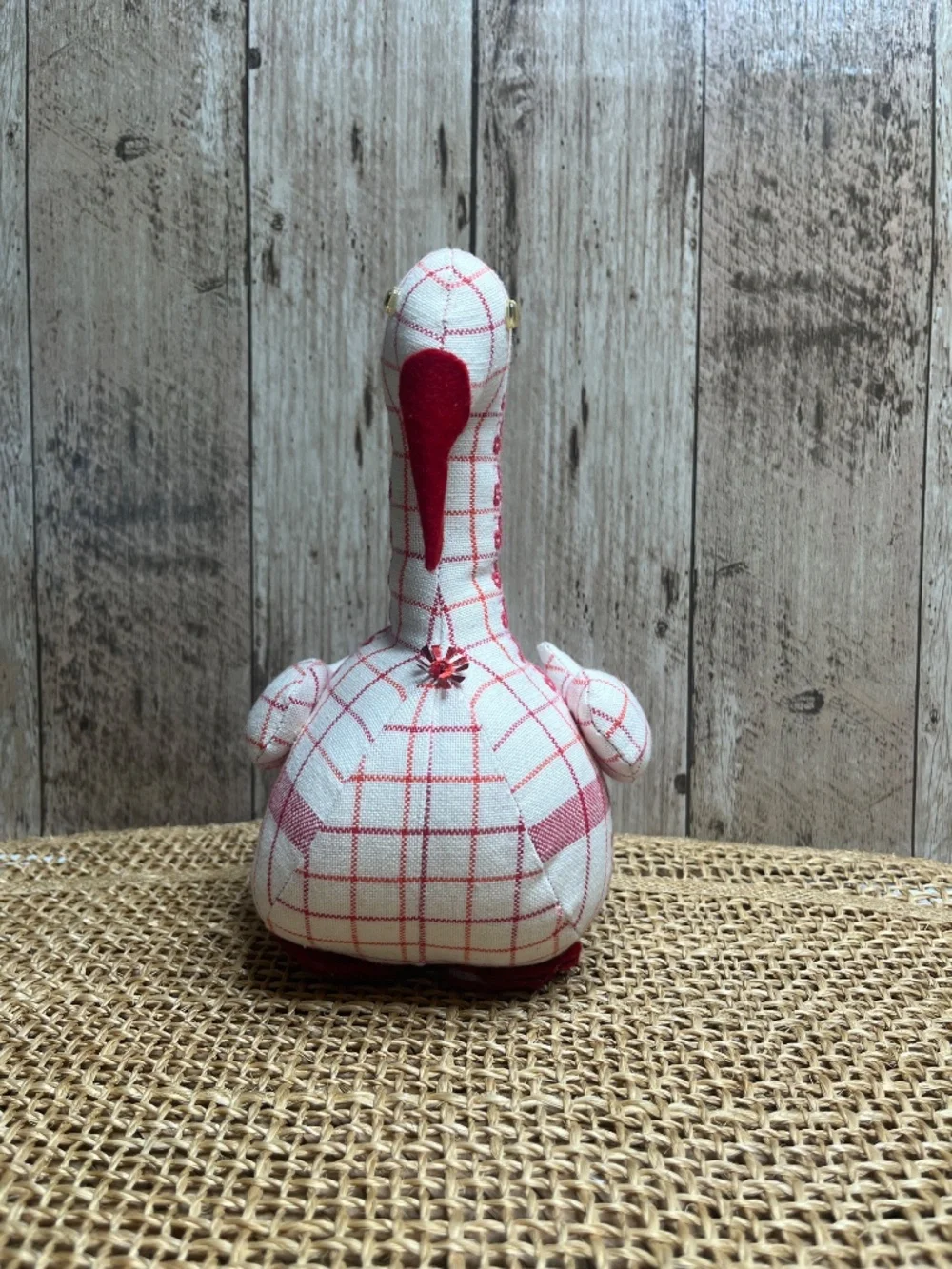 Vintage Red & White Plaid Goose Duck Fabric Plush Holiday Decor - Picture 3 of 6